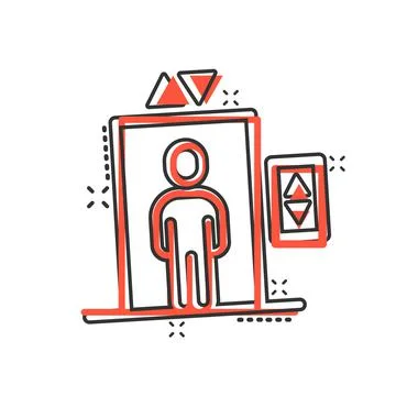 Elevator icon in comic style. Lift cartoon vector illustration on white isola イラスト素材