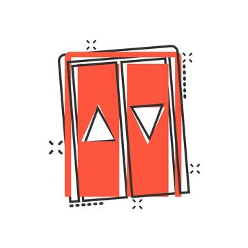 Elevator icon in comic style. Lift cartoon vector illustration on white isola イラスト素材