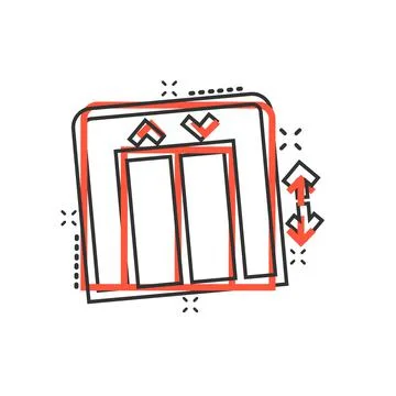 Elevator icon in comic style. Lift cartoon vector illustration on white isola イラスト素材