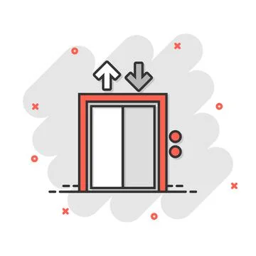 Elevator icon in comic style. Lift cartoon vector illustration on white isola イラスト素材