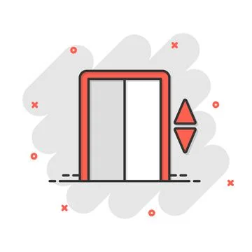 Elevator icon in comic style. Lift cartoon vector illustration on white isola Stock Illustration