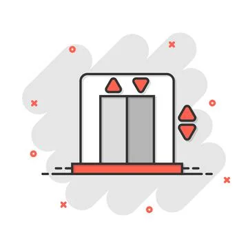 Elevator icon in comic style. Lift cartoon vector illustration on white isola Stock Illustration