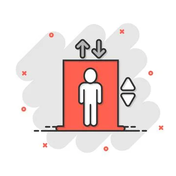 Elevator icon in comic style. Lift cartoon vector illustration on white isola イラスト素材