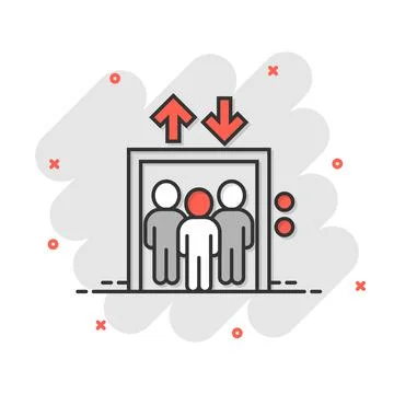 Elevator icon in comic style. Lift cartoon vector illustration on white isola Stock Illustration