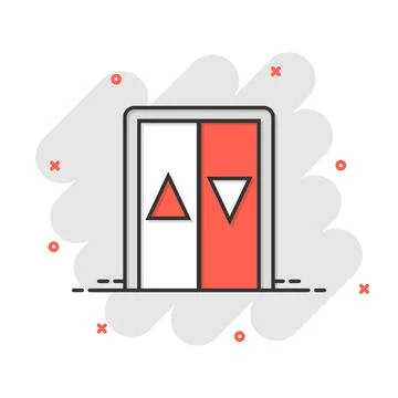 Elevator icon in comic style. Lift cartoon vector illustration on white isola Ilustración de archivo