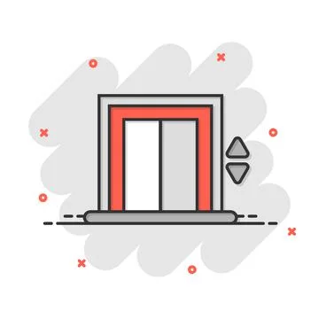 Elevator icon in comic style. Lift cartoon vector illustration on white isola Ilustración de archivo