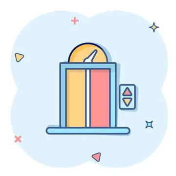 Elevator icon in comic style. Lift cartoon vector illustration on white isola 스톡 일러스트