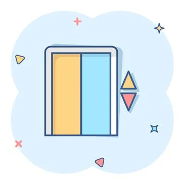 Elevator icon in comic style. Lift cartoon vector illustration on white isola Ilustración de archivo