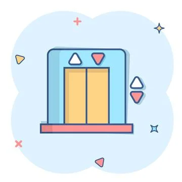 Elevator icon in comic style. Lift cartoon vector illustration on white isola Ilustración de archivo