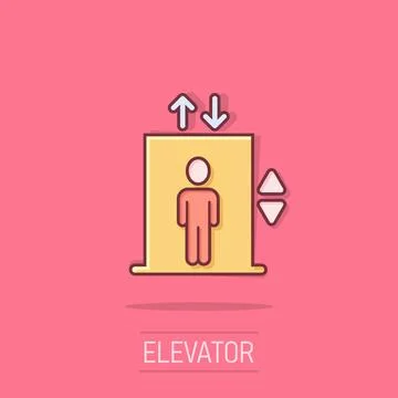 Elevator icon in comic style. Lift cartoon vector illustration on isolated .. Ilustración de archivo