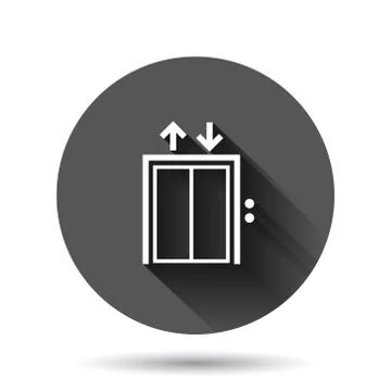 Elevator icon in flat style. Lift vector illustration on black round backgrou Ilustración de archivo