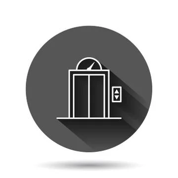 Elevator icon in flat style. Lift vector illustration on black round backgrou Illustrazione stock