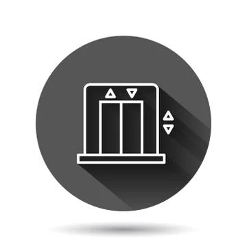 Elevator icon in flat style. Lift vector illustration on black round backgrou Stock Illustration