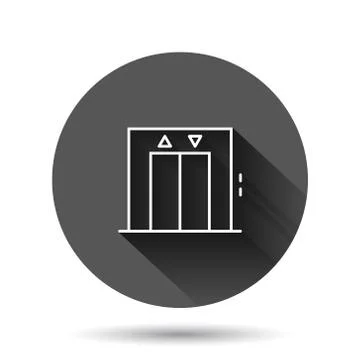 Elevator icon in flat style. Lift vector illustration on black round backgrou Stock Illustration