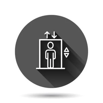 Elevator icon in flat style. Lift vector illustration on black round backgrou Ilustración de archivo
