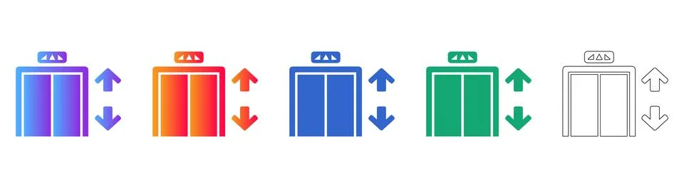 Elevator Icon Set with Up and Down Arrows Stock Illustration