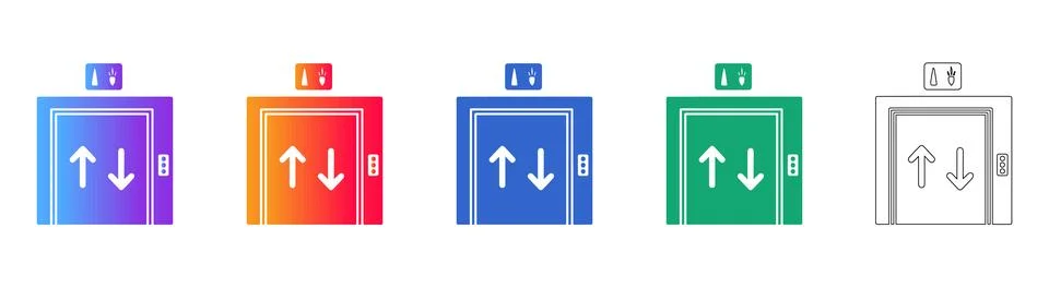 Elevator Icon Set in Multiple Colors and Styles Stock Illustration