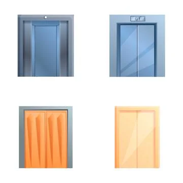Elevator icons set cartoon vector. New modern steel elevator Stock Illustration