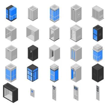 Elevator icons set, isometric style Stock Illustration