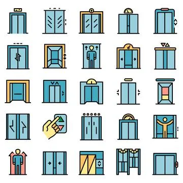 Elevator icons set vector flat Stock Illustration