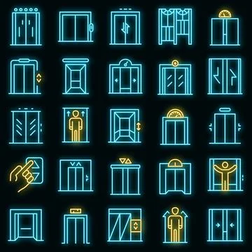 Elevator icons set vector neon Stock Illustration