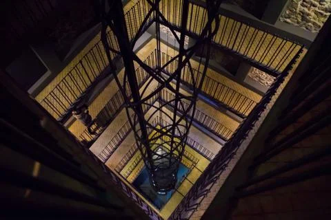 Elevator inside of Prague Astronomical Clock tower in Czech republic Stock Photos