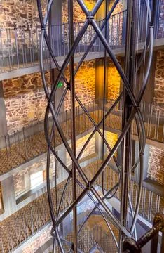 Elevator installation in a historical building during visitor access 库存照片