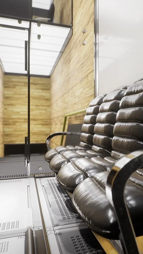 Elevator interior with modern seating and warm wooden walls Stock Footage 334212560