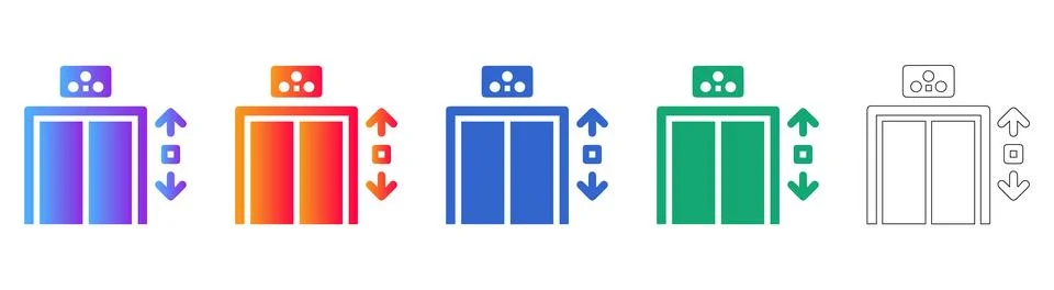 Elevator Level Control Icon Set Stock Illustration