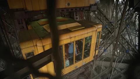Elevator lift in Eiffel tower in Paris. Famous landmark in France.  Video stock 162771655
