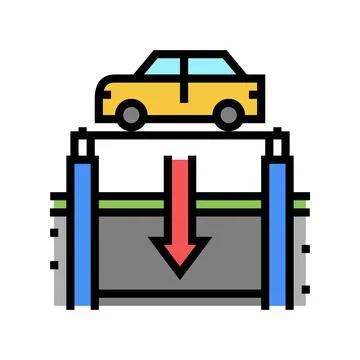 Elevator lowering car on underground parking color icon vector illustration Stockillustratie