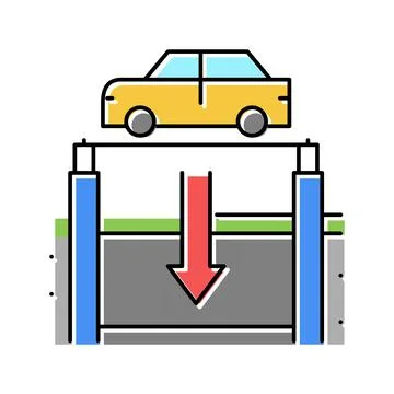 Elevator lowering car on underground parking color icon vector illustration Stockillustratie