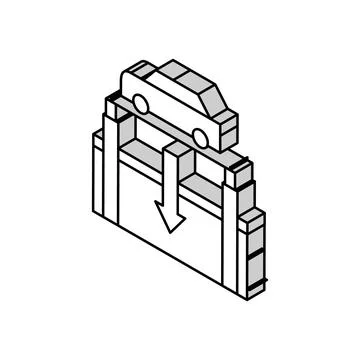 Elevator lowering car on underground parking isometric icon vector illustration Stockillustratie