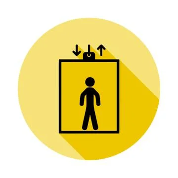 Elevator, man in elevator icon in long shadow style Stock Illustration