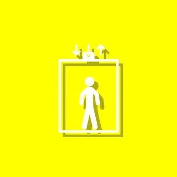 Elevator, man in elevator white icon with shadow Illustrazione stock