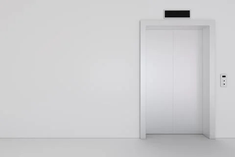 Elevator, metal elevator, waiting closed doors. 3d rendering Illustrazione stock