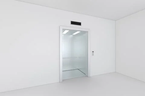Elevator, Metal Elevator, waiting Elevator. Building with empty wall. Ilustración de archivo