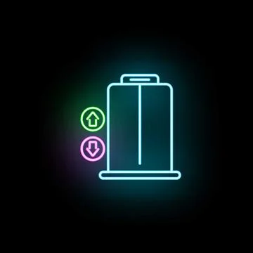 Elevator moving up and down neon icon Stock Illustration