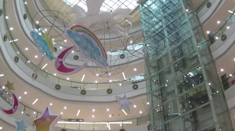 Elevator moving in the dome of a shopping mall Stock Footage 42810672