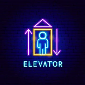 Elevator Neon Label Illustrazione stock