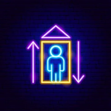 Elevator Neon Sign Stock Illustration