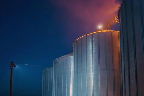 Elevator at night sometimes performs work on receiving, cleaning, drying and  Stock Photos