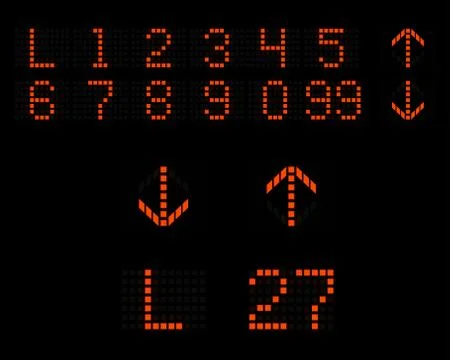 Elevator numbers arrows LED indicator Ilustración de archivo