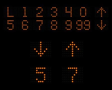 Elevator numbers arrows LED indicator Ilustración de archivo