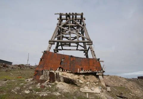 Elevator to an old abandoned mine Stock Photos