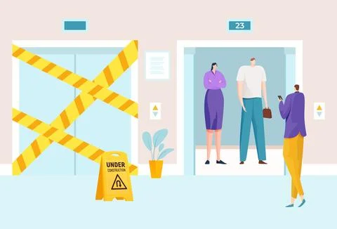 Elevator open and close door, vector illustration, lift under construction in イラスト素材