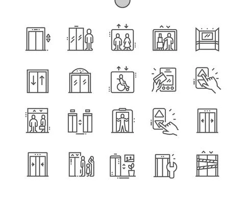 Elevator. Open and close doors. Service lift. Stock Illustration