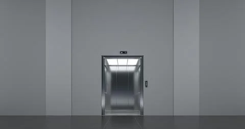 Elevator with open doors, at public space interior. 스톡 일러스트