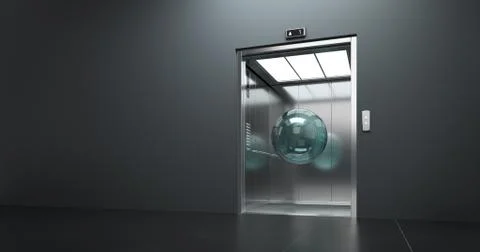 Elevator with open doors, at public space interior. Stock Illustration