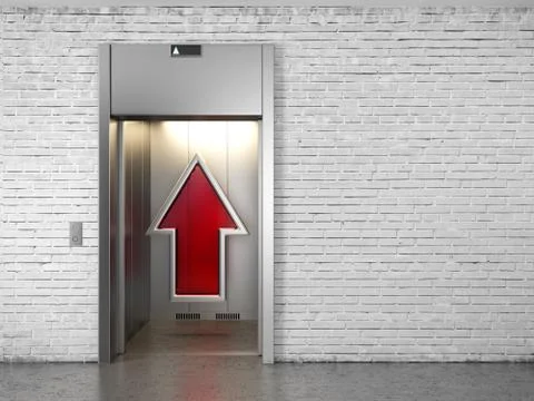 Elevator with opened doors and up arrow 스톡 일러스트